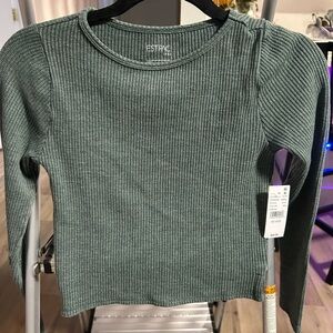 green waffle knit long sleeve